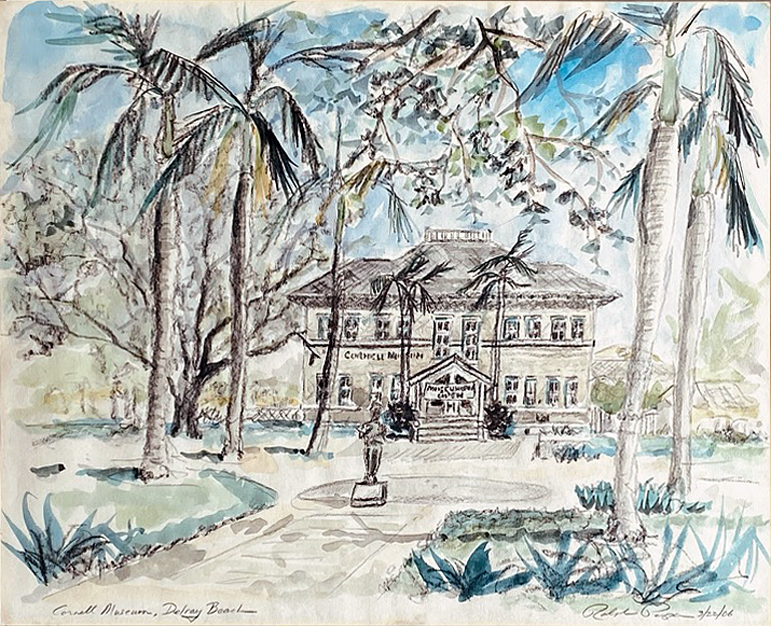 Cornell Museum at Delray Beach, charcoal and Watercolor 2006